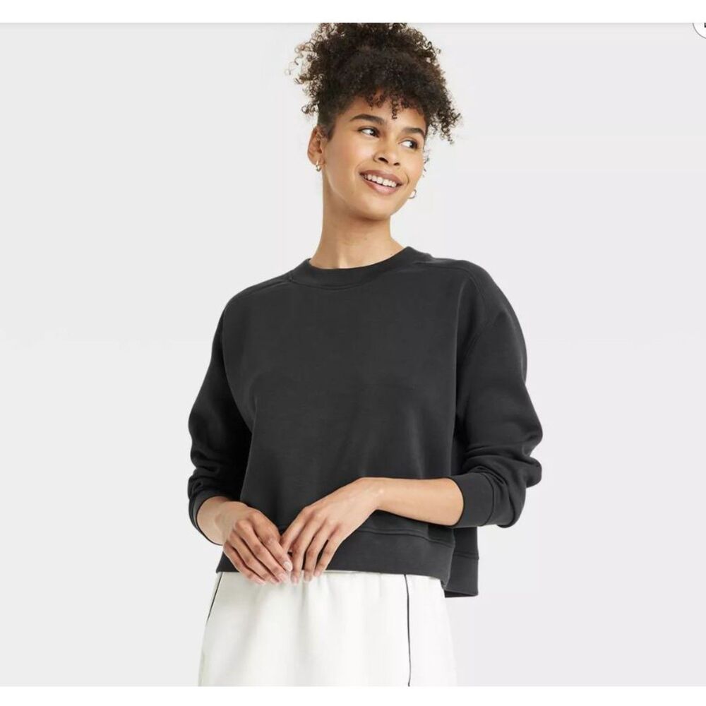 All in Motion Airy Sleek Crop Sweatshirt XXL Black Pullover Crewneck 2X